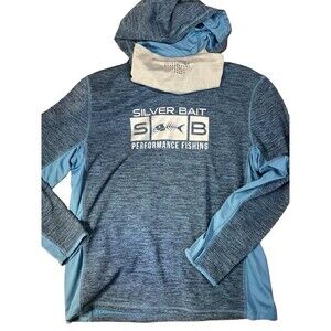 Silver Bait Performance Fishing Hooded Shirt Men Size Large Long Sleeve Stretch